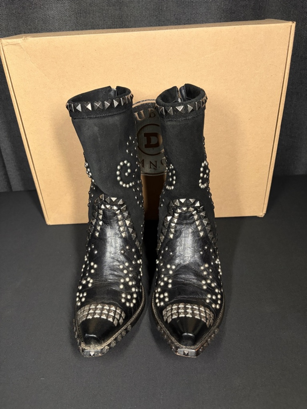 Double D Ranch Old Gringo Conquista Studded Western Boots Black Goat Leather - Picture 3 of 10